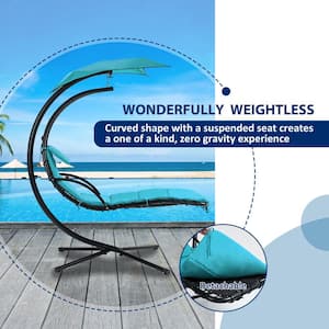 6.06 ft. Free Standing Zero Gravity Versatile Hammock Chair with Stand with Cyan Shade Canopy and Cushion