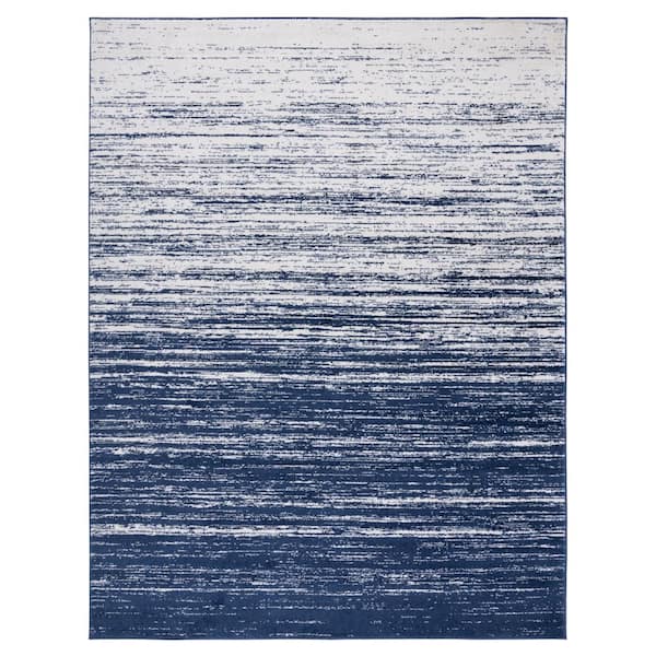 Adirondack 11 ft. x 15 ft. Navy/Ivory Solid Color Striped Area Rug