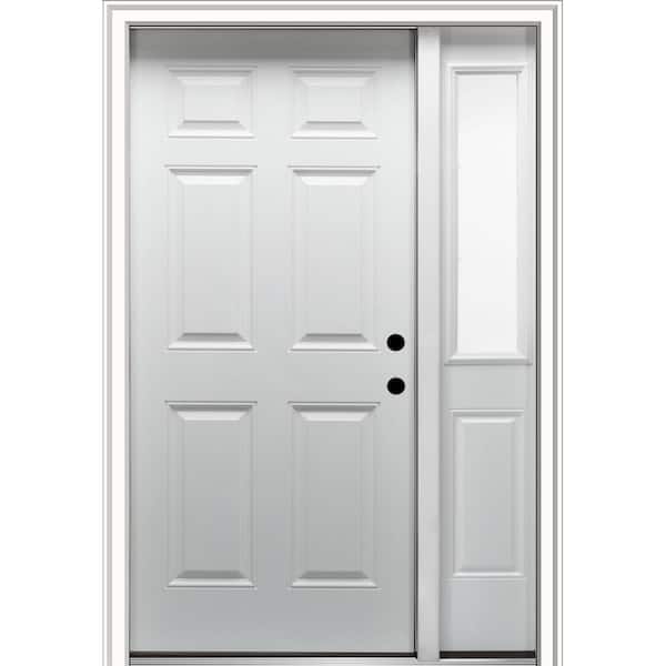 MMI Door 53 in. x 81.75 in. 6-Panel Left Hand Inswing Classic Primed Fiberglass Smooth Prehung Front Door with One Sidelite