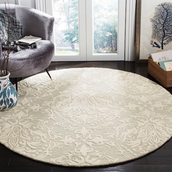 Blossom Sage/Ivory 4 ft. x 4 ft. Geometric Diamond Floral Round Area Rug