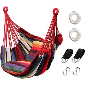 Hammock Chair Hanging Rope Swing, Max 300 lbs. Hanging Chair with Pocket- Quality Cotton Weave (Colorful)