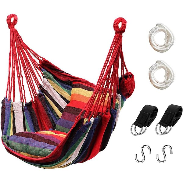 Hammock Chair Hanging Rope Swing, Max 300 lbs. Hanging Chair with Pocket-  Quality Cotton Weave (Colorful) B08D77WTYG - The Home Depot
