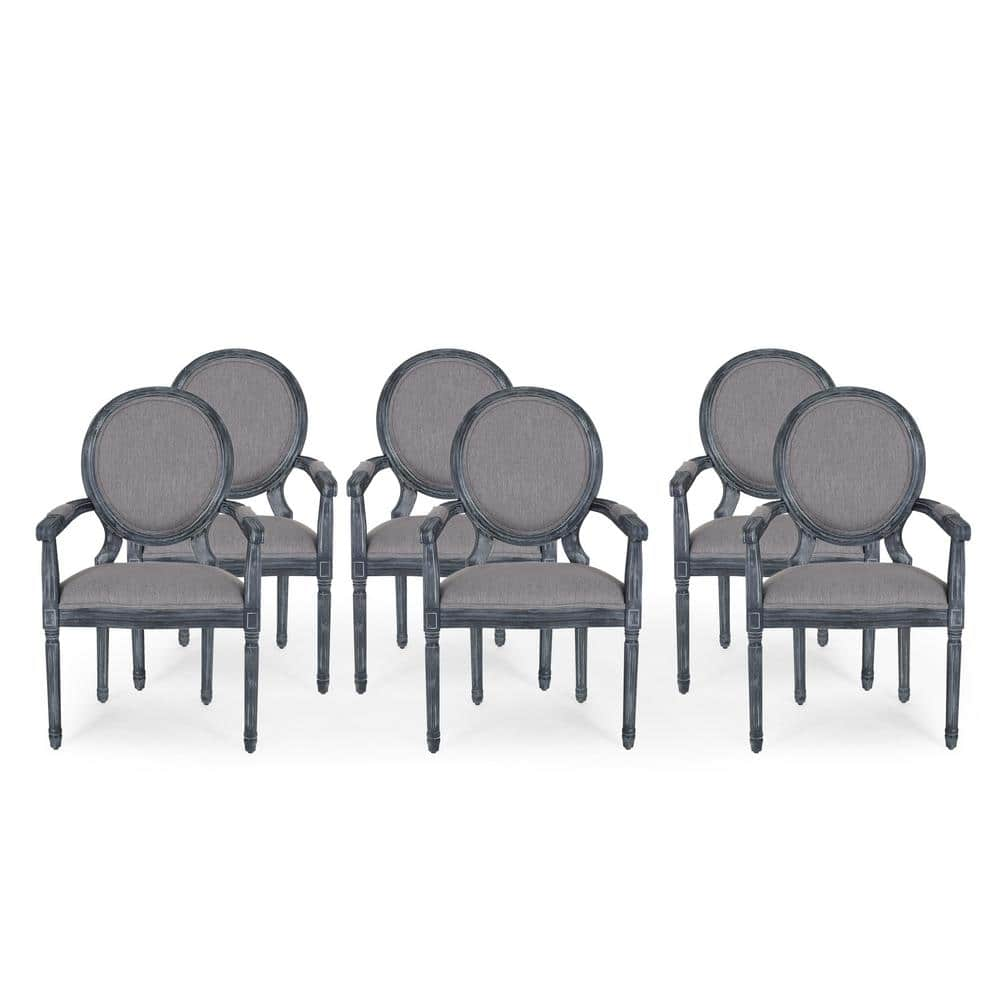 Noble House Huller Black and Gray Wood and Fabric Arm Chair (Set of 2)  105456 - The Home Depot