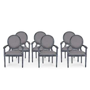 Huller Gray Wood and Fabric Arm Chair (Set of 6)
