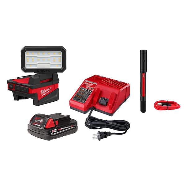 M18 18-Volt Lithium-Ion Cordless ROVER Flood Light with (1) M18 2.0 Ah Battery, Charger, and Rechargeable Penlight