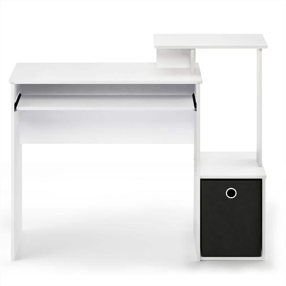 White and Black Compact Wood Computer Desk with Drawer