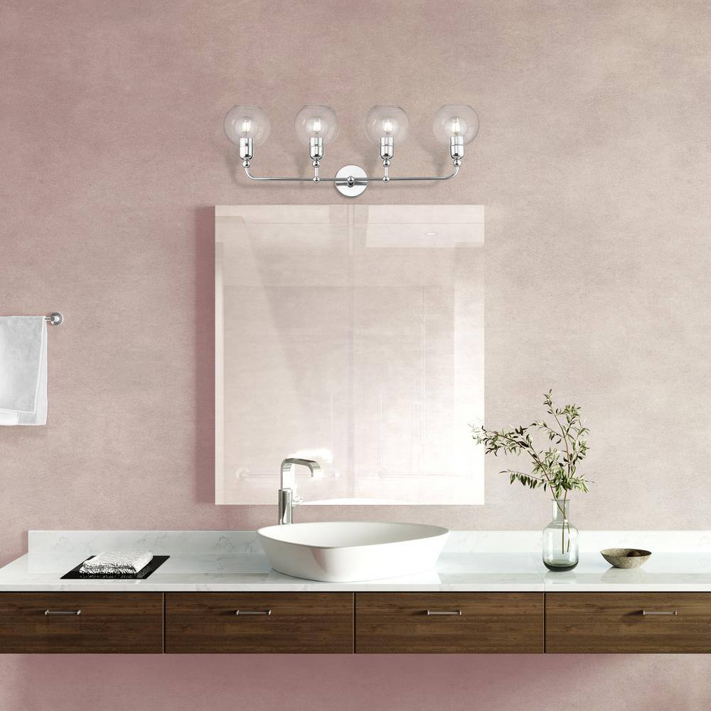 Elegant Polished Chrome 4-Light Vanity with Clear Glass Shades