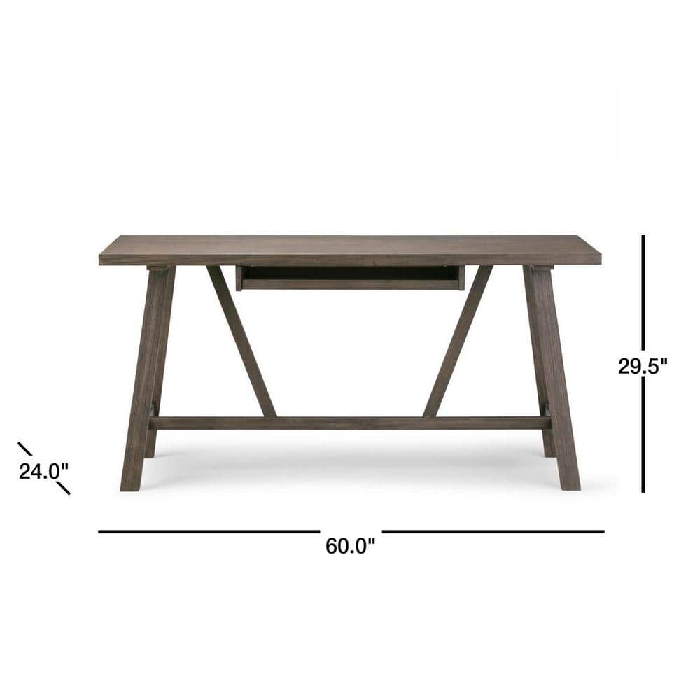 Driftwood Finish 60'' Solid Wood Industrial Writing Desk with Keyboard Tray