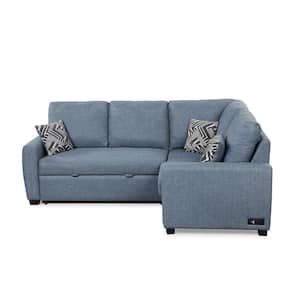 2-Piece Light Blue Polyester Fabric Bali Multifunctional Sectional Sofa with USB and Power