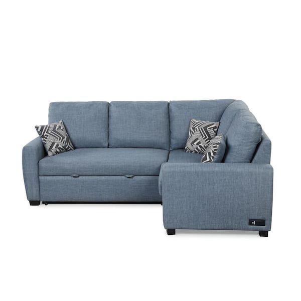 Serta 2-Piece Light Blue Polyester Fabric Bali Multifunctional Sectional Sofa with USB and Power