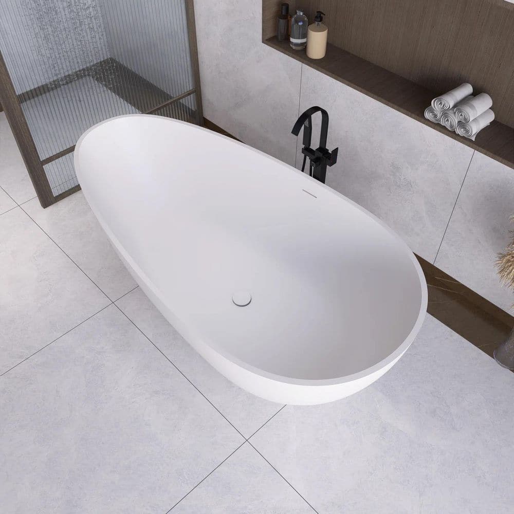 67'' Matte White Solid Surface Freestanding Soaking Bathtub