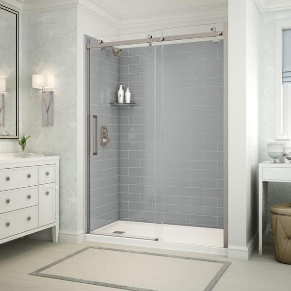 MAAX Utile Metro 32 in. x 60 in. x 83.5 in. Left Drain Alcove Shower Kit in Ash Grey with Brushed Nickel Shower Door