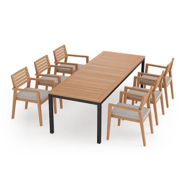 NewAge Products Rhodes 7 Piece Teak Outdoor Patio Dining Set in Cast Silver Cushions with 96 in. Table
