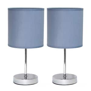 11.81 in. Metal 2-Pack Petite Stick Bedside Table Desk Lamp Set and Fabric Drum Shade (Set of 2), Purple Shades