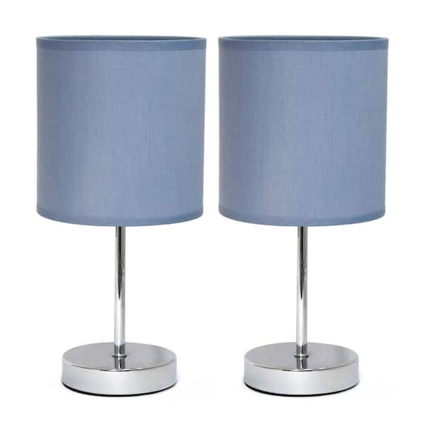 Creekwood home 11.81 in. Metal 2-Pack Petite Stick Bedside Table Desk Lamp Set and Fabric Drum Shade (Set of 2), Purple Shades