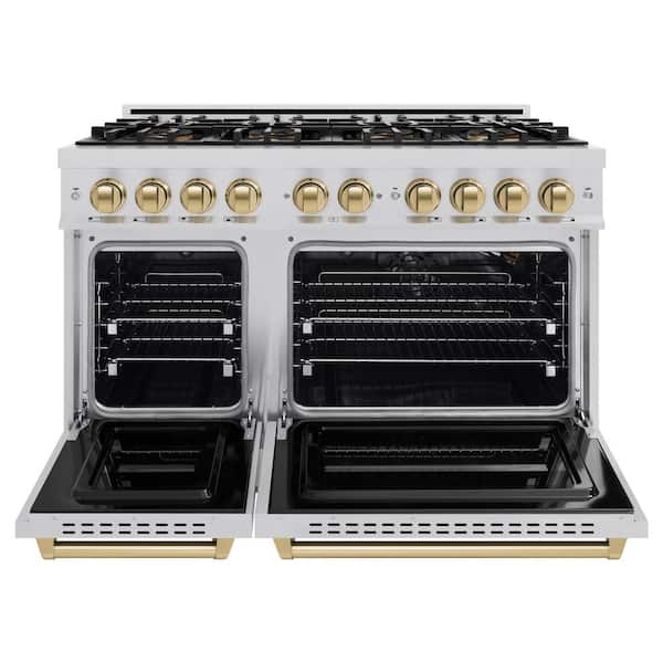 Autograph 48 in. Classic Gas Range with 8 Burner DuoPro Cooktop and Dual Ovens in Stainless Steel with Champagne Bronze