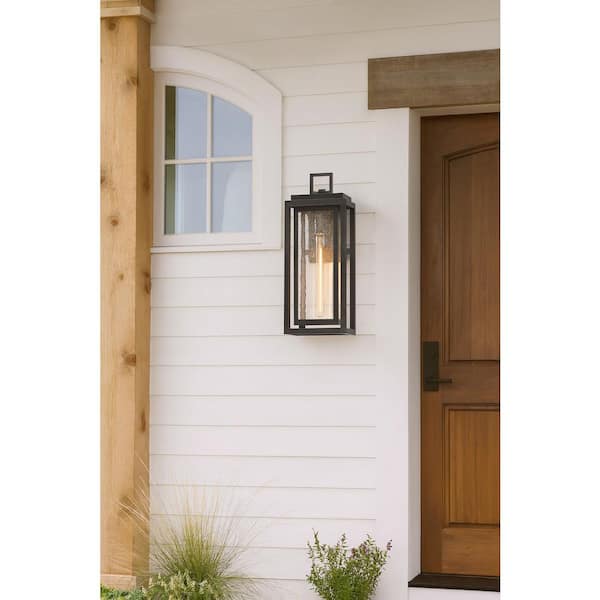 Republic 1-Light Black Hardwired Outdoor Wall Lantern Sconce