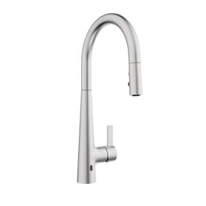 CDLODIN Brushed Nickel Touchless Kitchen Faucet, Smart Sensor Activated,  Pull Down Sprayer, 50cm Flexible Hose, Temperature Adjustable, Easy