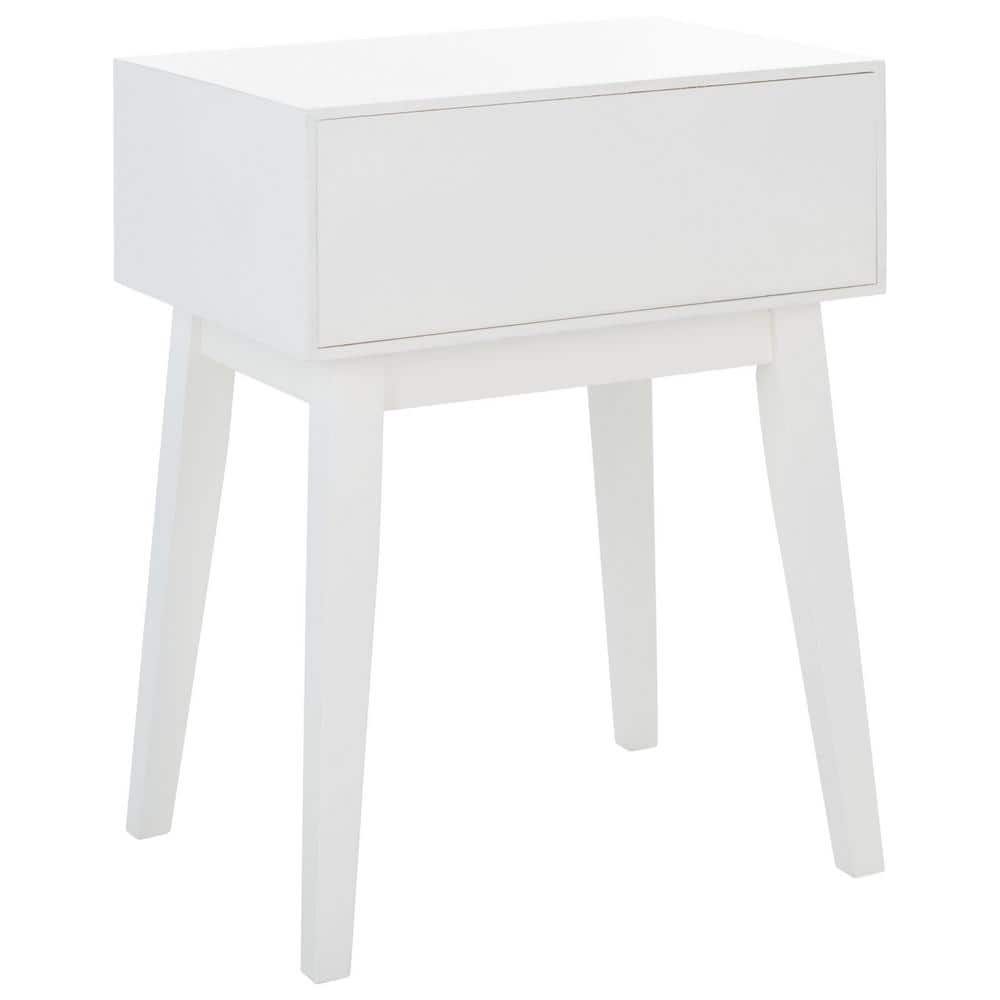 White Wood and Metal Retro Accent Table with Storage