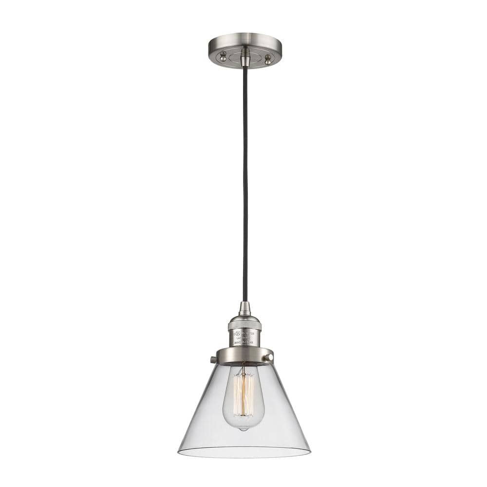 Cone 1-Light Brushed Satin Nickel Cone Pendant Light with Clear Glass Shade price history on PriceWatchPro
