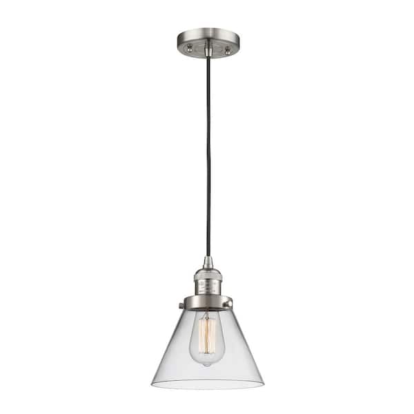 Innovations Cone 1-Light Brushed Satin Nickel Cone Pendant Light with Clear Glass Shade