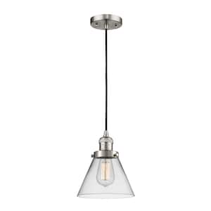 Cone 1-Light Brushed Satin Nickel Cone Pendant Light with Clear Glass Shade