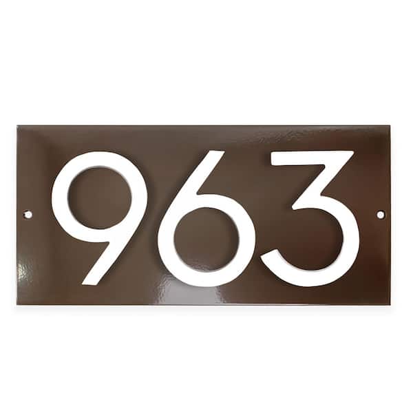 Horizontal Floating Modern Address Plaque (4 in. Numbers-3 Characters)-Roman Bronze/White