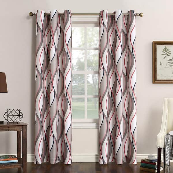 Intersect Ogee Print Nickel Gray Polyester 48 in. W x 84 in. L Grommet Light Filtering Curtain (Single Panel)