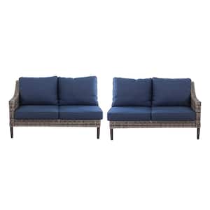 Prestley Park 2-Piece Steel and Wicker Outdoor Loveseats with CushionGuard Blue Cushions