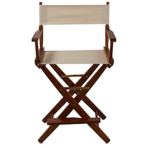24 in. Extra-Wide Mission Oak Wood Frame/Natural Canvas Seat Folding Directors Chair