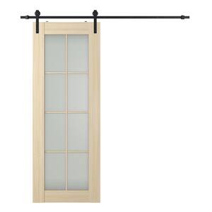 Vona 8 Lite 24 in. x 84 in. Frosted Glass Loire Ash Finished Composite Core Wood Sliding Barn Door with Hardware Kit