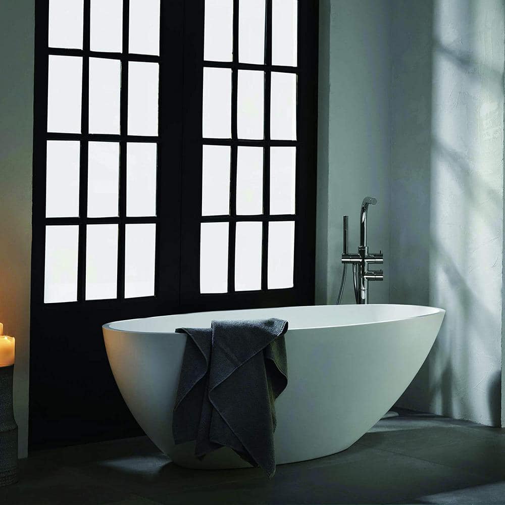 White and Titanium Gold Acrylic Freestanding Soaking Bathtub