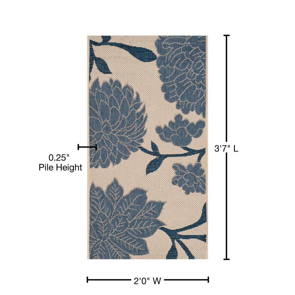 Blue and Beige Floral Outdoor Area Rug