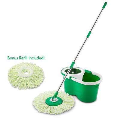 Microfiber Spin Mop and Mop Bucket System with Extra Refill