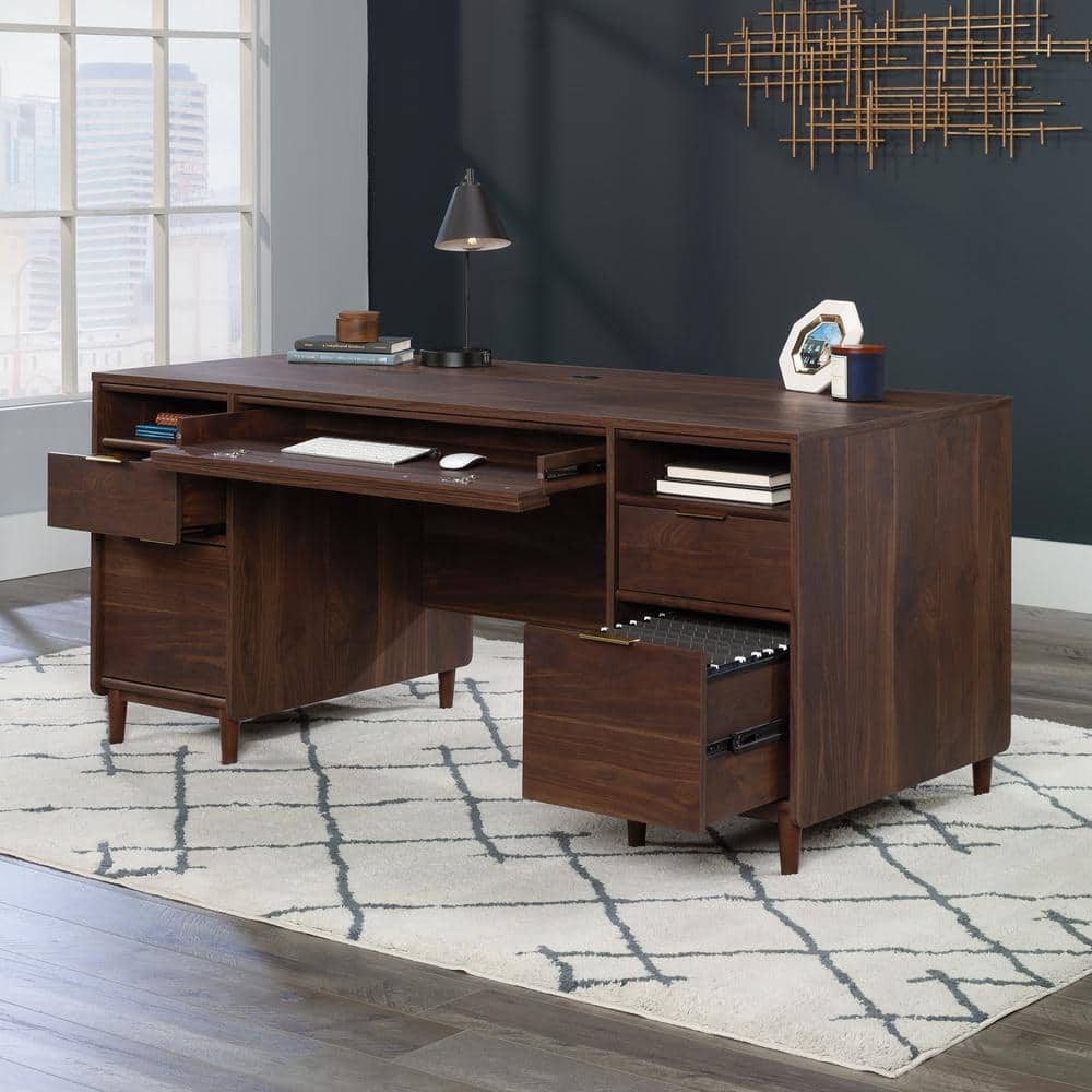 Grand Walnut Executive Desk with Drawers and Filing Cabinet