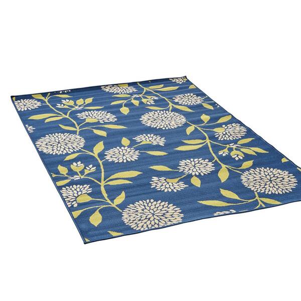 Noble House Viola Blue and Green 8 ft. x 11 ft. Floral Outdoor Area Rug