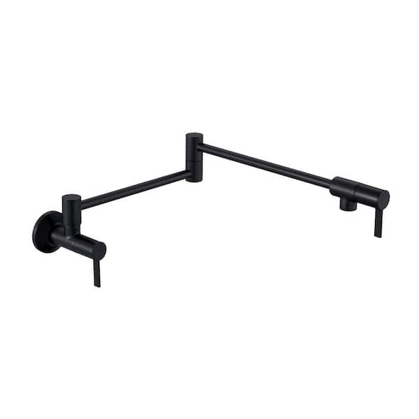 Contemporary Wall-Mounted Pot Filler with 2 Handles in Matte Black