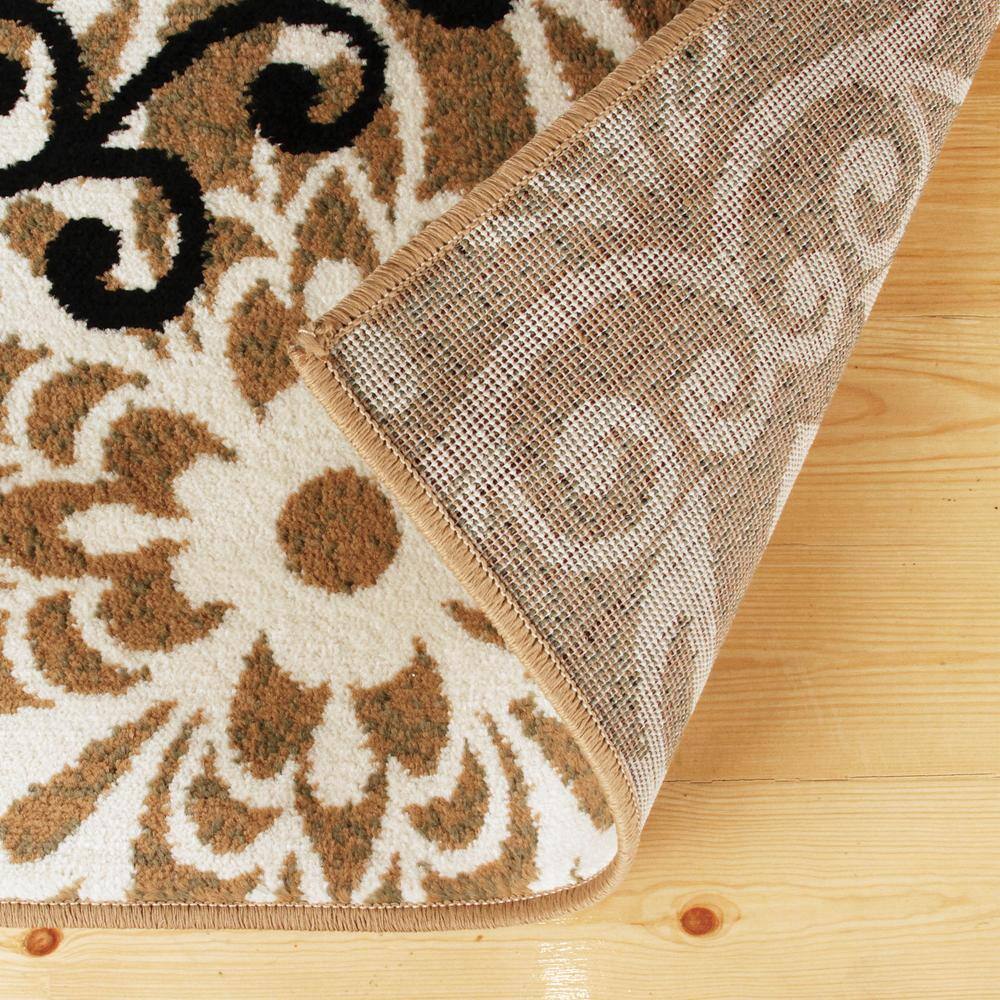 Elegant Gold Floral Medallion 4' x 6' Polypropylene Area Rug