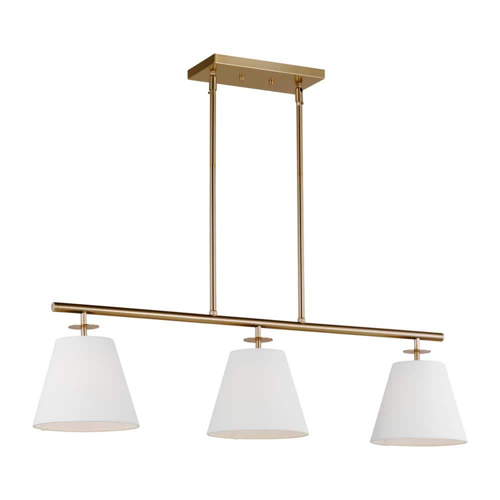 Crestgrove Satin Brass 3-Light Chandelier with White Linen Shades