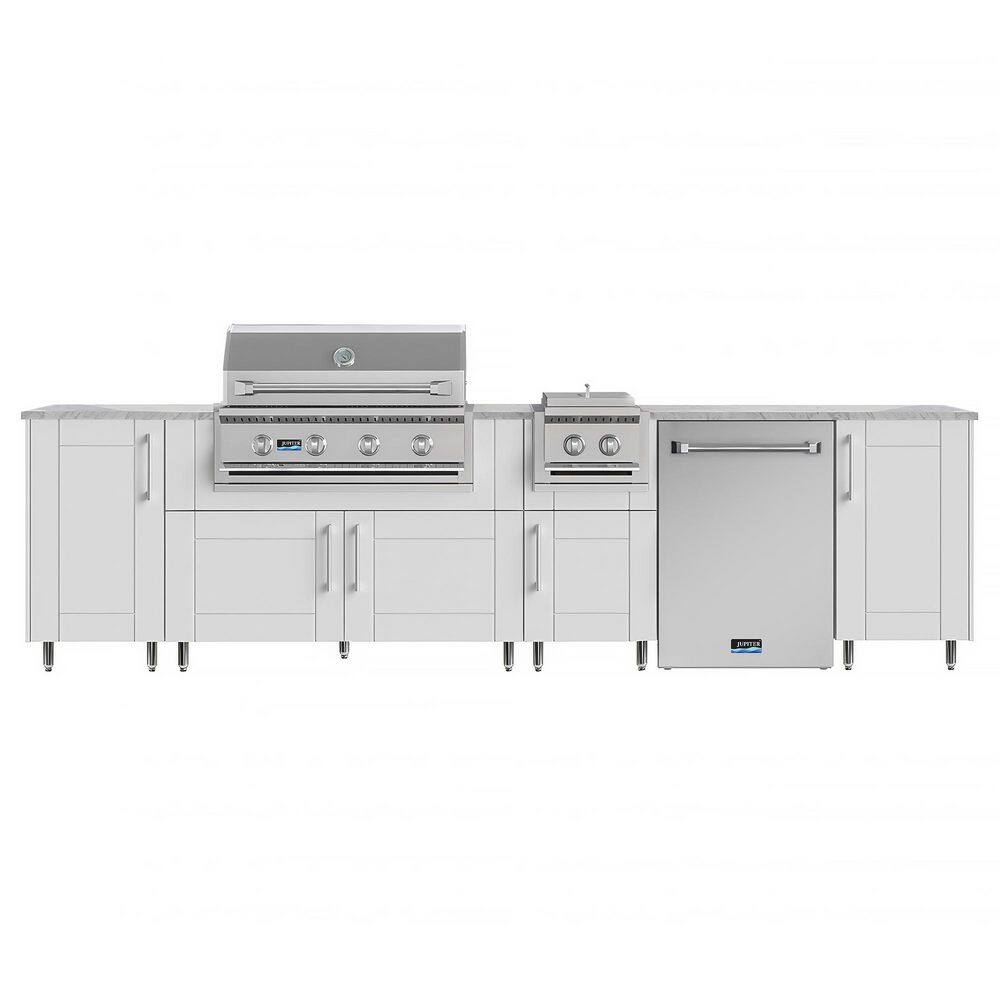 Nightfall 126 in. W 4-Burner Propane Grill Island in Stainless Steel Sanibel Shell White with Fridge, Side Burner-2 ROT price history on PriceWatchPro