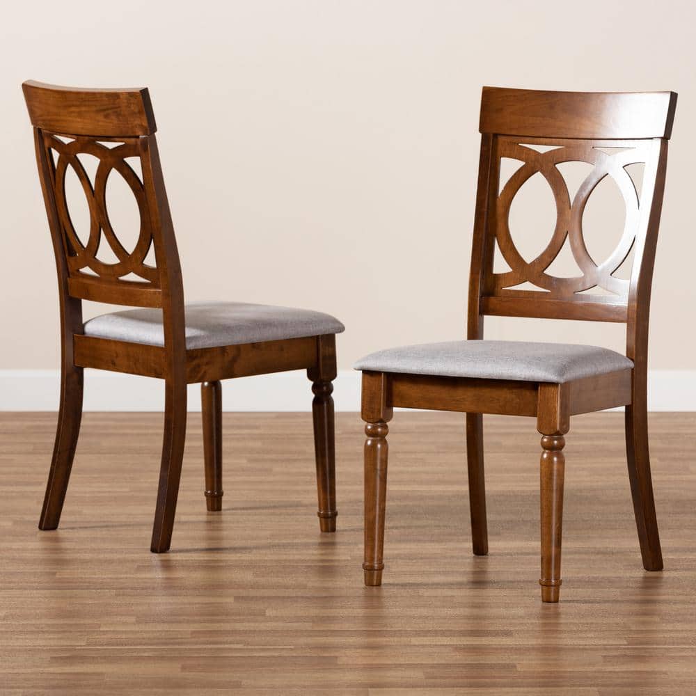 Walnut Brown and Grey Upholstered Cane Side Chair Set