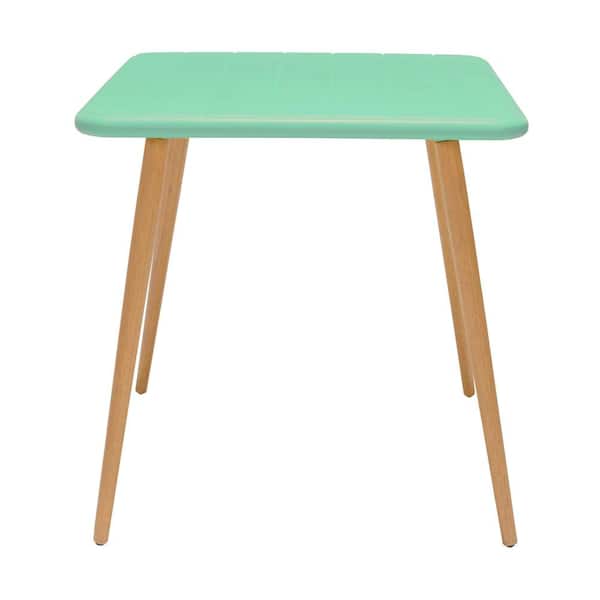 Armen Living Nassau Mint Green Plastic Square Outdoor Dining Table With Eucalyptus Legs Lcnadimint Plastic Square Outdoor Dining Table, Plastic Outdoor Dining Table With Removable Legs