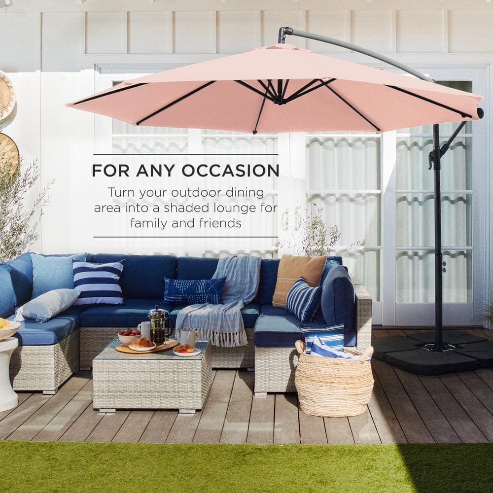 Rose Quartz 10ft Offset Hanging Patio Umbrella with Steel Frame
