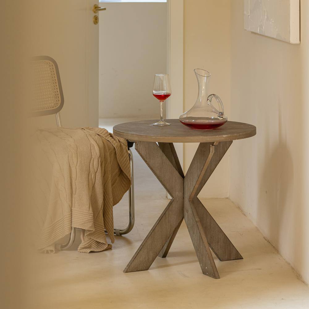 Vintage Grey Round Wood Cross Leg End Table