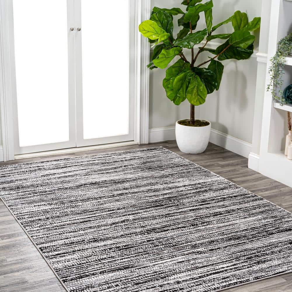 Black and Gray 8' x 10' Stripe Synthetic Area Rug