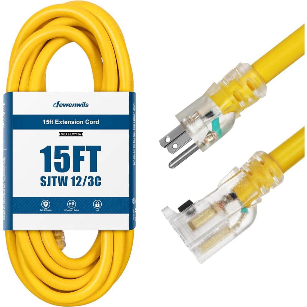 15 ft. 12/3 Gauge SJTW Indoor/Outdoor Extension Cord with Lock, Yellow, ETL Listed price history on PriceWatchPro
