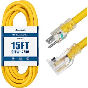 15 ft. 12/3 Gauge SJTW Indoor/Outdoor Extension Cord with Lock, Yellow, ETL Listed