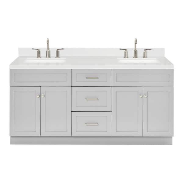 Hamlet 72 in. W x 22 in. D x 36 in. H Double Sink Freestanding Bath Vanity in Grey with Carrara White Quartz Top