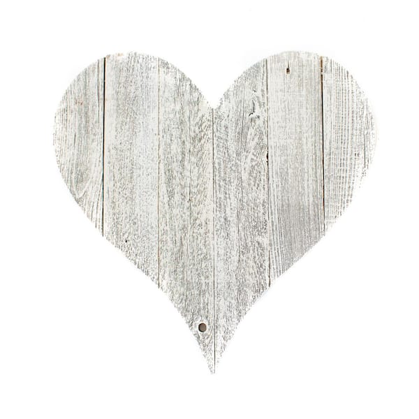 Rustic Farmhouse 12 in. x 12 in. White Wash Wood Heart