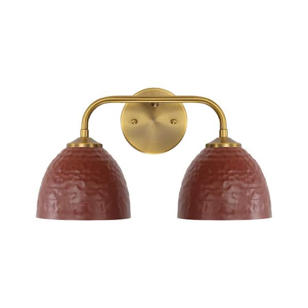 Golden Lighting Shepard 7.25 in. 2 Light Modern Brass Vanity Light with Russet Clay Shade